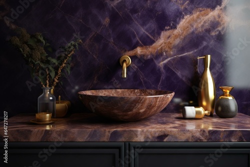 Luxurious purple and gold marble. Generative AI