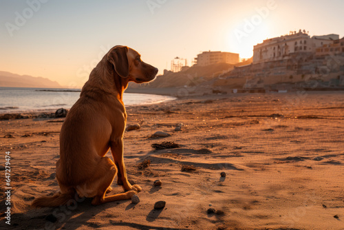  Dog looking at the horizon thoughtfully.