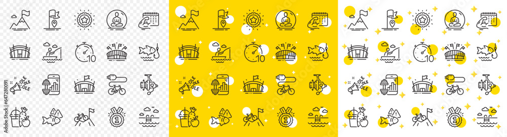 Outline Approved, Timer and Fitness app line icons pack for web with ...
