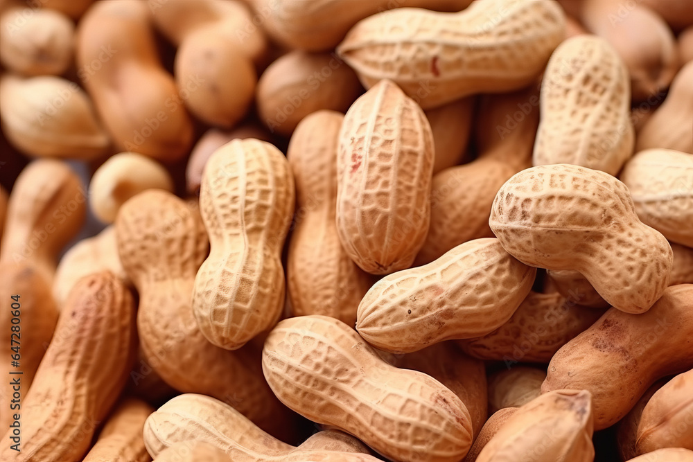 Roasted salty peanuts in a shell, with more peanuts as background Roasted salty peanuts in a shell, with more peanuts as background