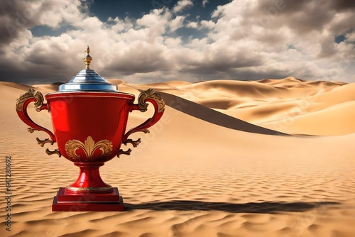 red trophy cup in the desert