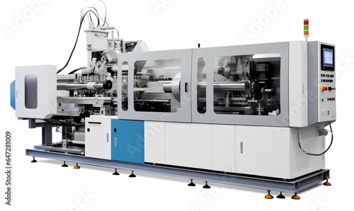 Production machine for manufacture products from pvc plastic extrusion technology, Isolated on white background, Generative AI