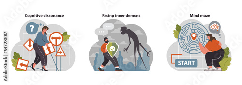 Psychology set. Mental and psychological phenomenon or conditions
