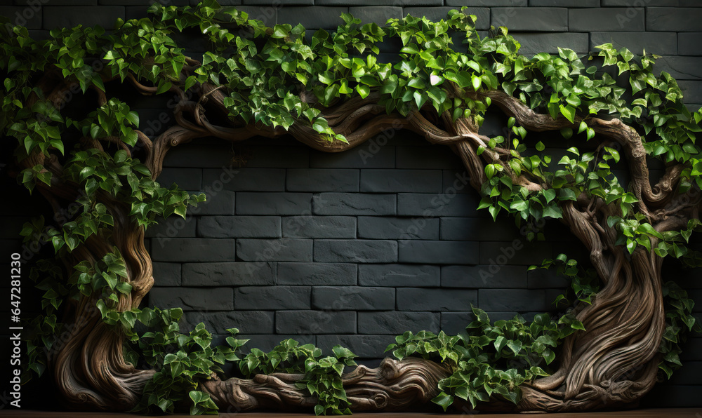 Abstract green ivy on a dark wall. Abstract green ivy on a dark wall.