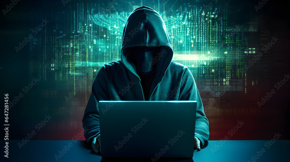 Obraz na płótnie Hacker with computer laptop. Concept of cybercrime, cyberattack, dark web. w salonie
