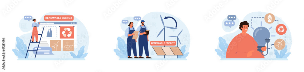 Renewable power set. Sustainable electricity consumption. Energy Renewable power set. Sustainable electricity consumption. Energy