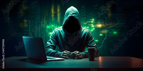 Hacker with computer laptop. Concept of cybercrime, cyberattack, dark web.