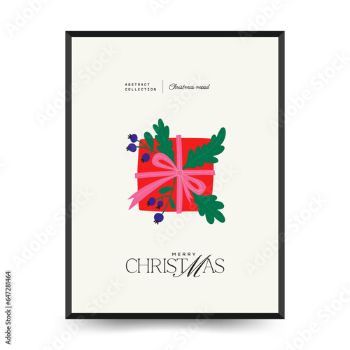 Merry Christmas and Happy New Year vertical flyer or poster template. Modern trendy Matisse minimal style. Hand drawn design for wallpaper, wall decor, print, postcard, cover, template, banner.
