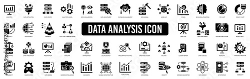 Data analysis line icons set vector illustration