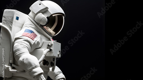 Side view of spaceman or astronaut isolated on black background