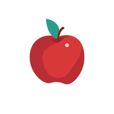Red apple fruit with green leaf vector illustration in flat design style, symbol of knowledge