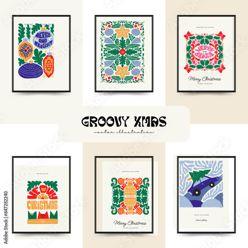 Merry Christmas and Happy New Year vertical flyer or poster template. Modern trendy Matisse minimal style. Hand drawn design for wallpaper, wall decor, print, postcard, cover, template, banner.