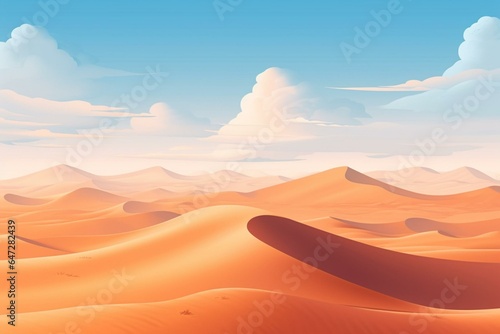 Landscape of desert with sand dunes and gradient sky. Empty contemporary backdrop. Generative AI