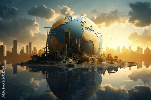 Conceptual image depicting global warming and pollution, emphasizing sustainability. Generative AI