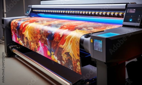 Wide-format inkjet printer. Color toners ink in the digital printer, Generative AI photo