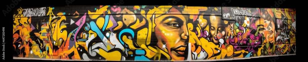 artistic background colourful paint wall yellow banner spray graffiti urban art. Generative AI.