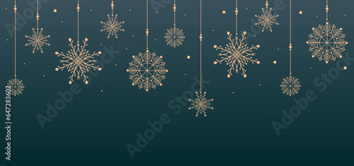Merry Christmas and Happy New Year. Xmas background with Snowflakes, star and balls design.
