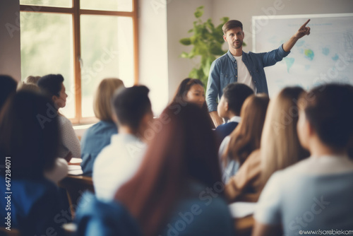 Teacher With College Students Giving Lesson In Classroom