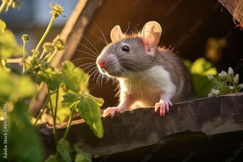A rat perched on top of a wooden fence. This image can be used to depict urban wildlife or as a symbol of resilience and adaptability. A rat perched on top of a wooden fence. This image can be used to depict urban wildlife or as a symbol of resilience and adaptability.