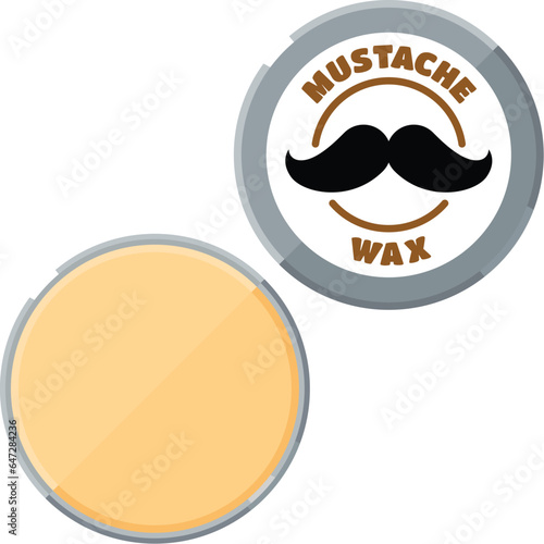 Mustache wax for hipster or barber shop in metal can. Flat icon of moustache wax.