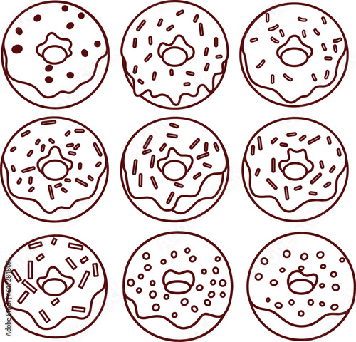 Vector Illustration Set Donuts Outline