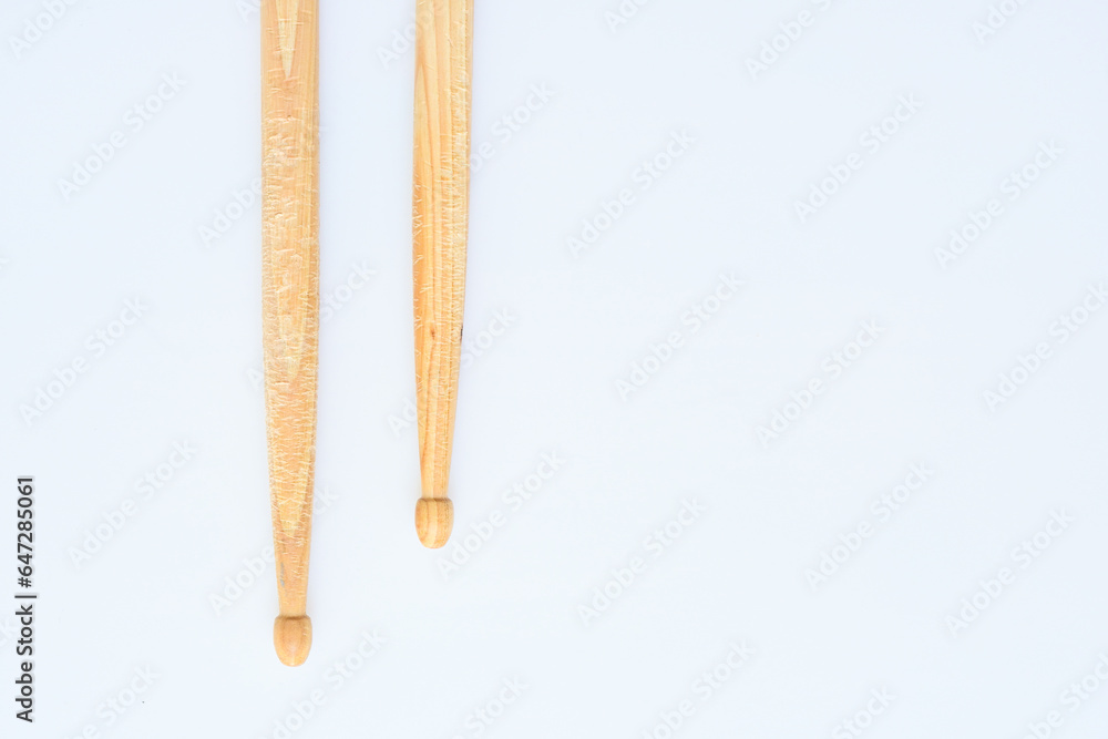 wooden drumstick isolated on white background, object for play drum wooden drumstick isolated on white background, object for play drum