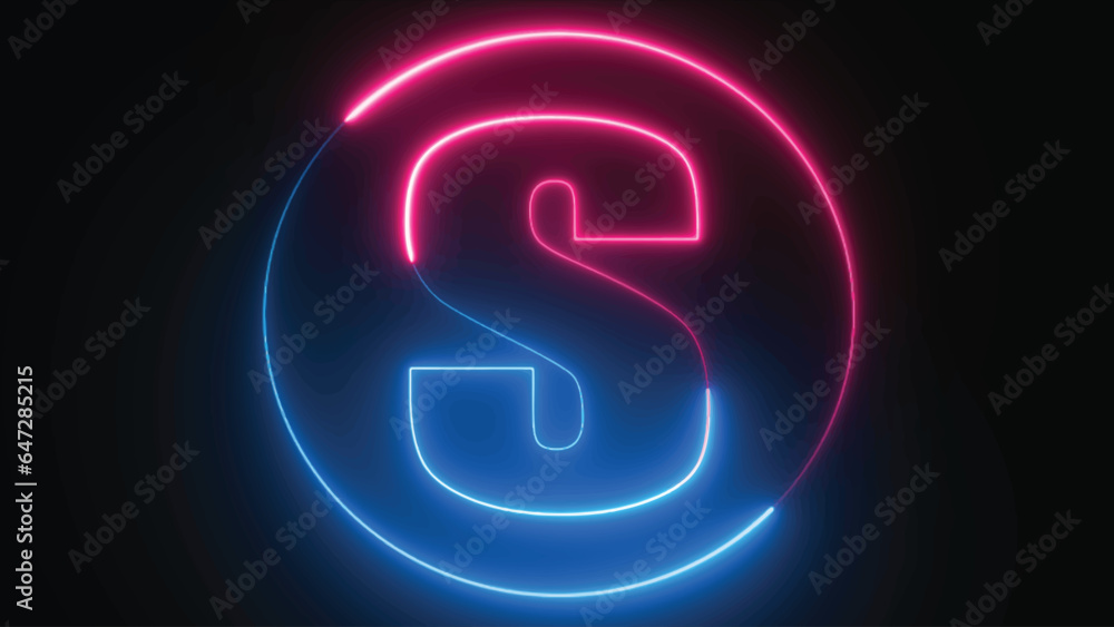 Neon Letter S with neon circle, Neon alphabet S glowing in the dark, pink blue neon light, Shine text S, the best digital symbol, 3d render, Education concept. Neon Letter S with neon circle, Neon alphabet S glowing in the dark, pink blue neon light, Shine text S, the best digital symbol, 3d render, Education concept.