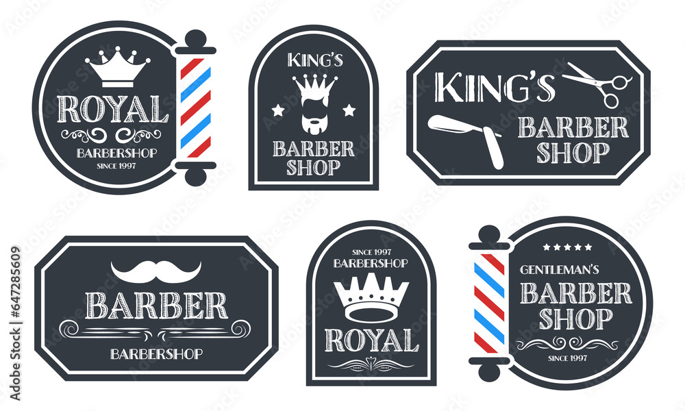Barber shop - set of vintage advertising signs. Barbershop Vector Retro Labels.