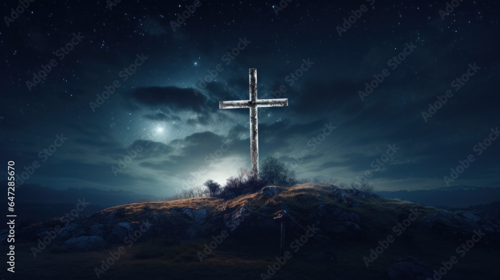 Cross illuminated in the night