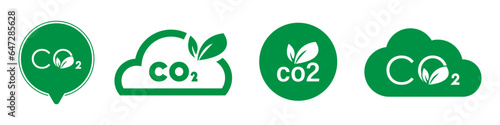 CO2 green cloud labels, ecological sign set. CO2 neutral vector label collection.