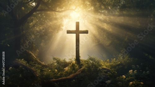 Cross with Sunset Background