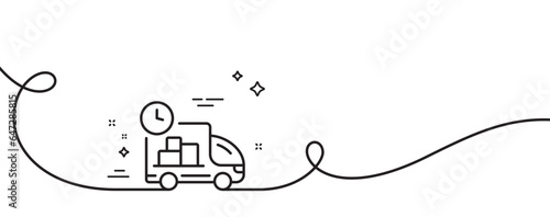 Delivery line icon. Continuous one line with curl. Truck service sign. Express shipment symbol. Delivery single outline ribbon. Loop curve pattern. Vector