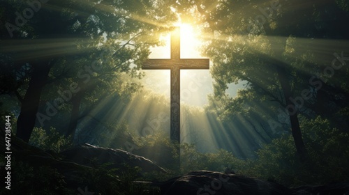 Cross with Sunset Background