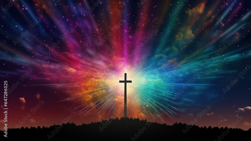 Obraz premium Cross with background of fireworks
