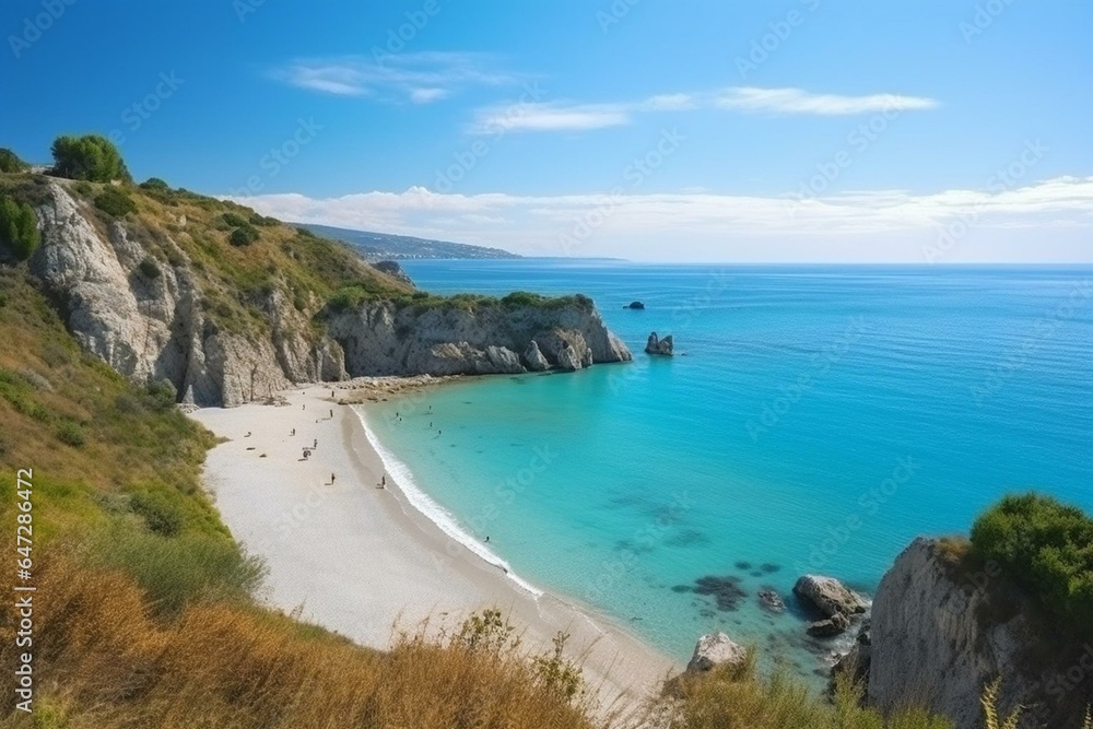 Beautiful view of the coastline at Capo Vaticano beach in Calabria. Generative AI