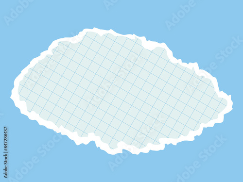 Template for a banner, torn notebook sheet on a blue background. Uneven paper element with a checkered pattern. 