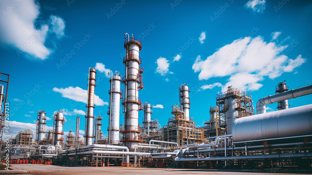 petrochemical and power plant. oil refinery with blue sky petrochemical and power plant. oil refinery with blue sky
