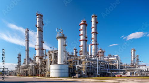 petrochemical and power plant. oil refinery with blue sky. energy business concept