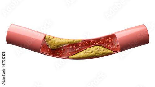 Hyperlipidemia or high cholesterol in blood vessel isolated white background photo