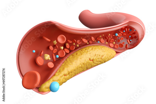 Cholesterol in artery blocked blood isolated white background photo