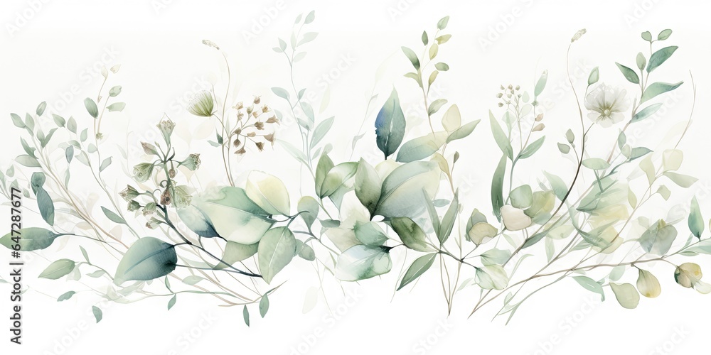 a watercolor painting with leaves and weeds on it Generative AI a watercolor painting with leaves and weeds on it Generative AI