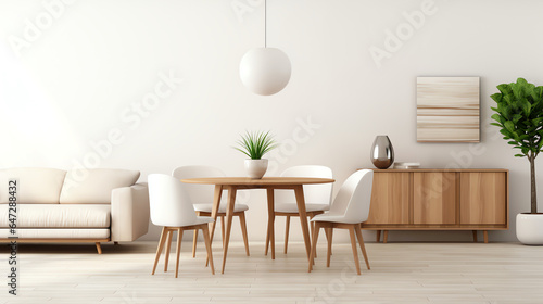 White scandinavian modern living room interior design. Generative AI © mr_marcom