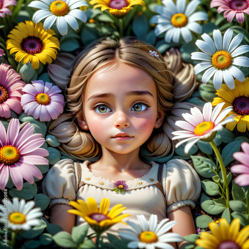 Girl lying down in a flower garden Girl lying down in a flower garden