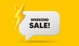 Weekend Sale tag. 3d speech bubble banner with power energy. Special offer price sign. Advertising Discounts symbol. Weekend sale chat speech message. 3d offer talk box. Vector