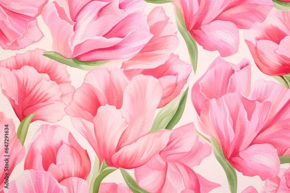 Obraz premium Colorful Pink Tulip Flower Watercolor Pattern Background. Wallpaper. Valentine's Day Banner. Abstract. Winter. Christmas. Generative AI