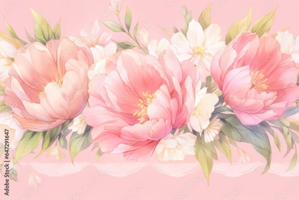 Colorful Pink Tulip Flower Watercolor Pattern Background. Wallpaper. Valentine's Day Banner. Abstract. Winter. Christmas. Generative AI