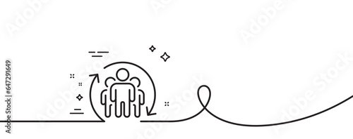 Teamwork line icon. Continuous one line with curl. Employees rotation sign. Core value symbol. Teamwork single outline ribbon. Loop curve pattern. Vector