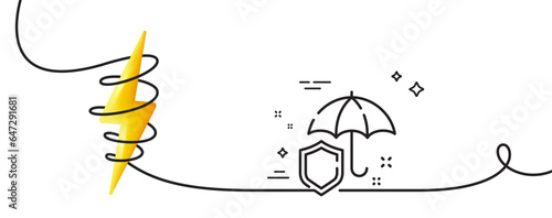 Umbrella line icon. Continuous one line with curl. Rain defence sign. Safe insurance symbol. Umbrella single outline ribbon. Loop curve with energy. Vector