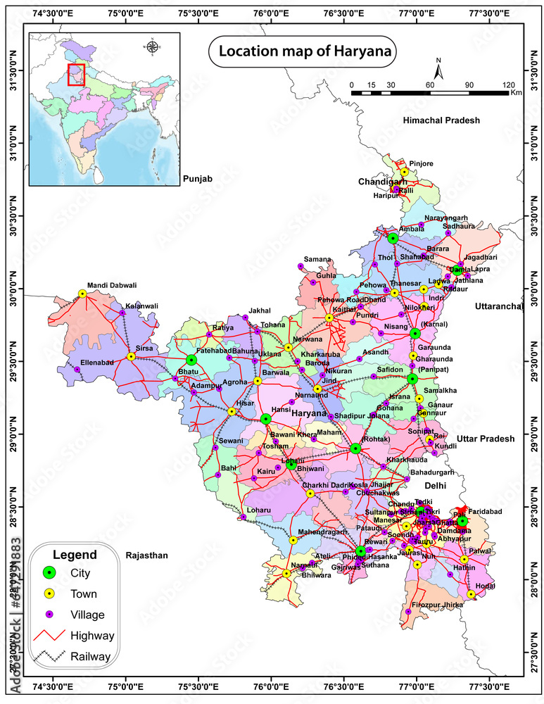 location map of haryana state,road and railway map of haryana state