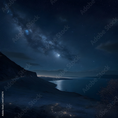 Tranquil Reflections: Celestial Bodies Illuminate Night Sky over Mountain Lake © shehan